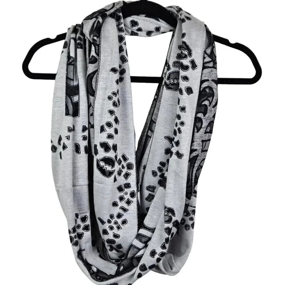 Infinity Scarf Cutout Design Black Gray‎ Silver Sparkle Accessory